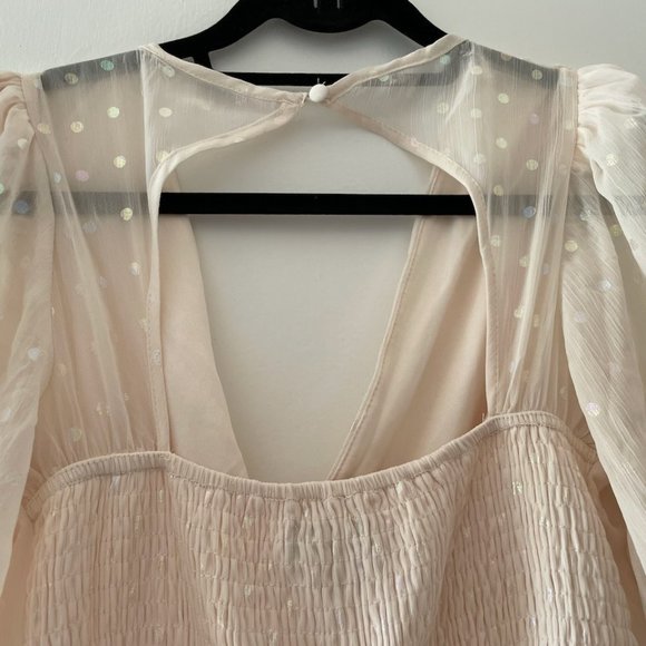 Little Mistress floor length dress, size 14, ivory w dots, puff sleeves - Picture 6 of 7